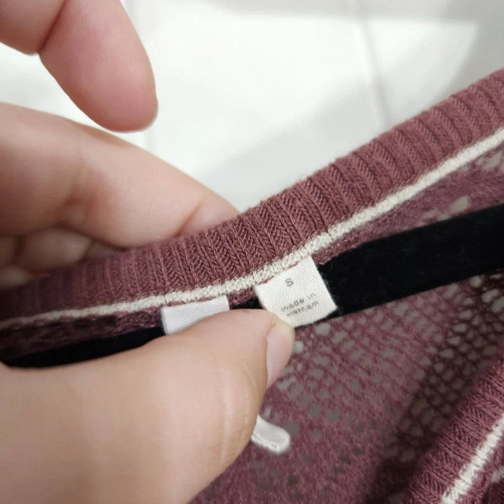 Anthropologie Womens Sleep Shirt Campground Maroon Striped Thermal Henley Top S